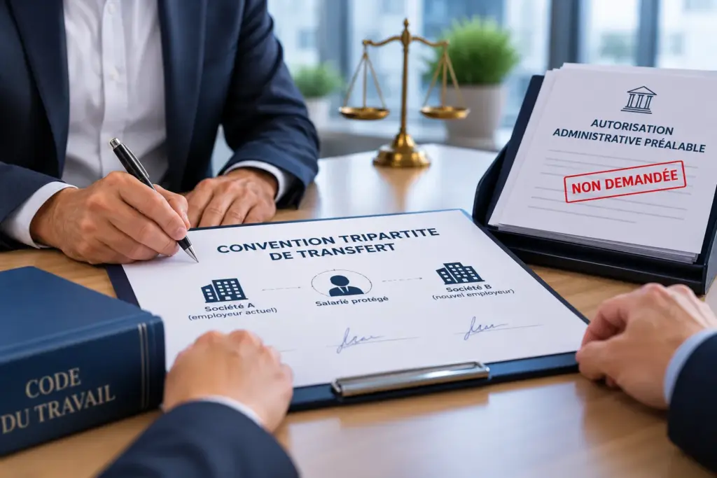 Convention tripartite de transfert d’un salarié protégé signée sans demande d’autorisation préalable de l’inspecteur du travail.